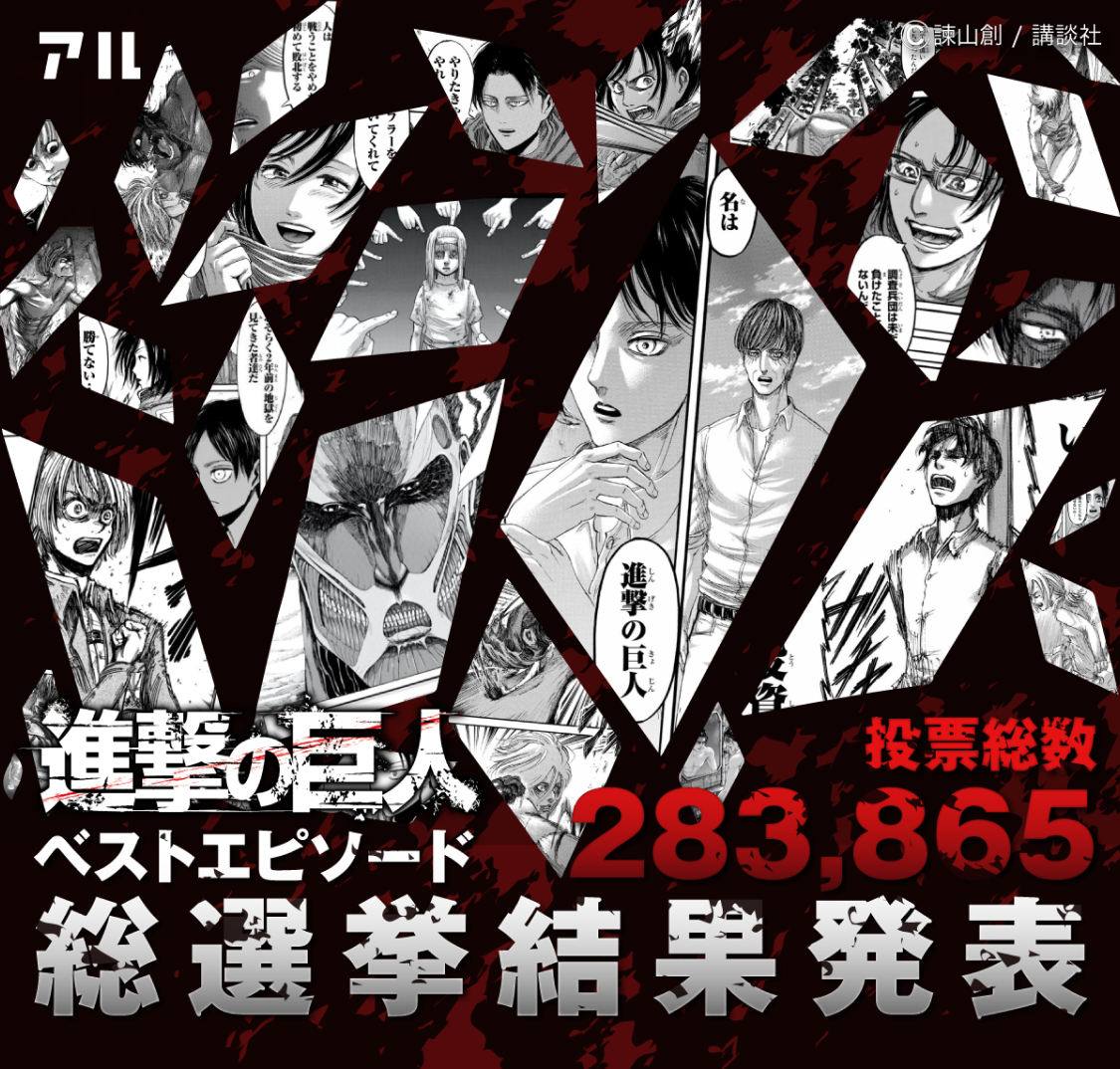 「進撃の巨人 べストエピソード総選挙」結果発表！全132話の中から一番好きなエピソード第1位に輝いたのは？