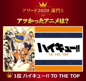 「dアニメストアアワード2020」アツかったアニメ1位 ハイキュー!! TO THE TOP