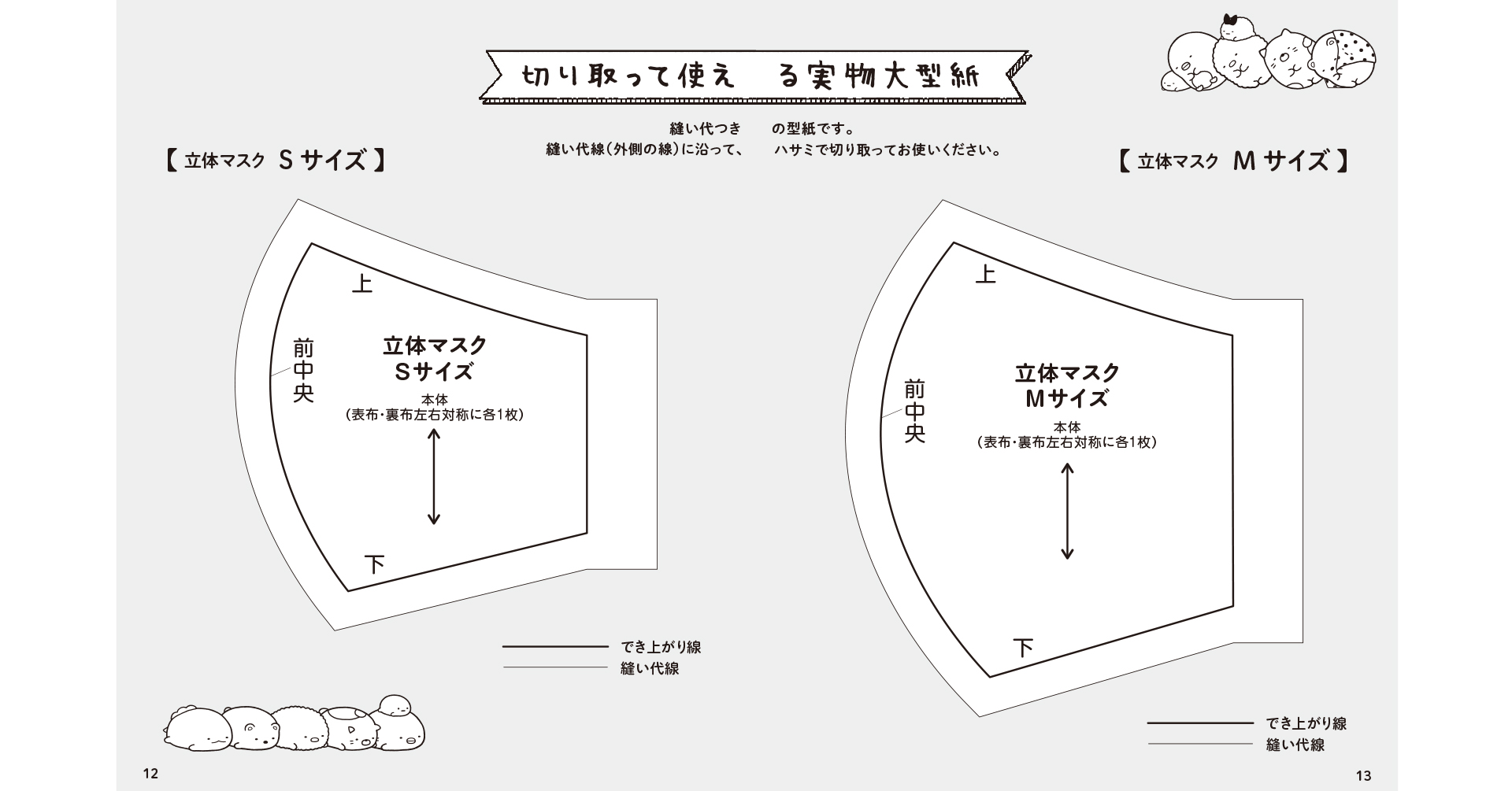 「材料キットつき すみっコぐらしの手作りマスクBOOK」型紙