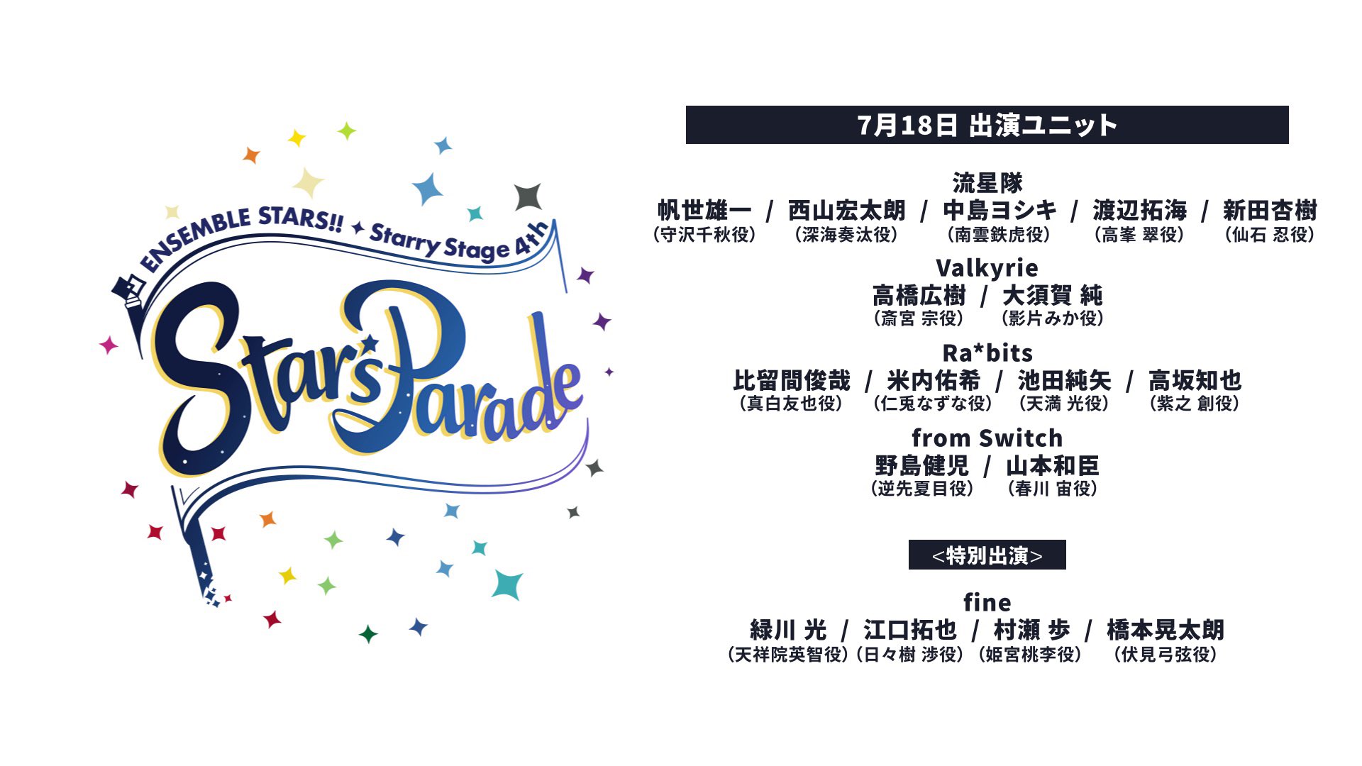 「あんさんぶるスターズ！！Starry Stage 4th」7月18日(日)公演出演者