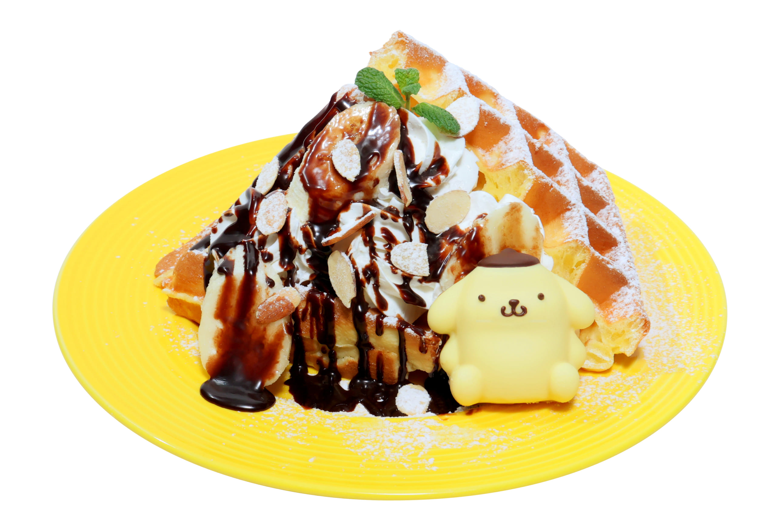 ポムポムプリンカフェ×あっとほぉーむカフェ　プリンくんと行く くいしんぼうツアー★ チョコバナナマウンテンワッフル