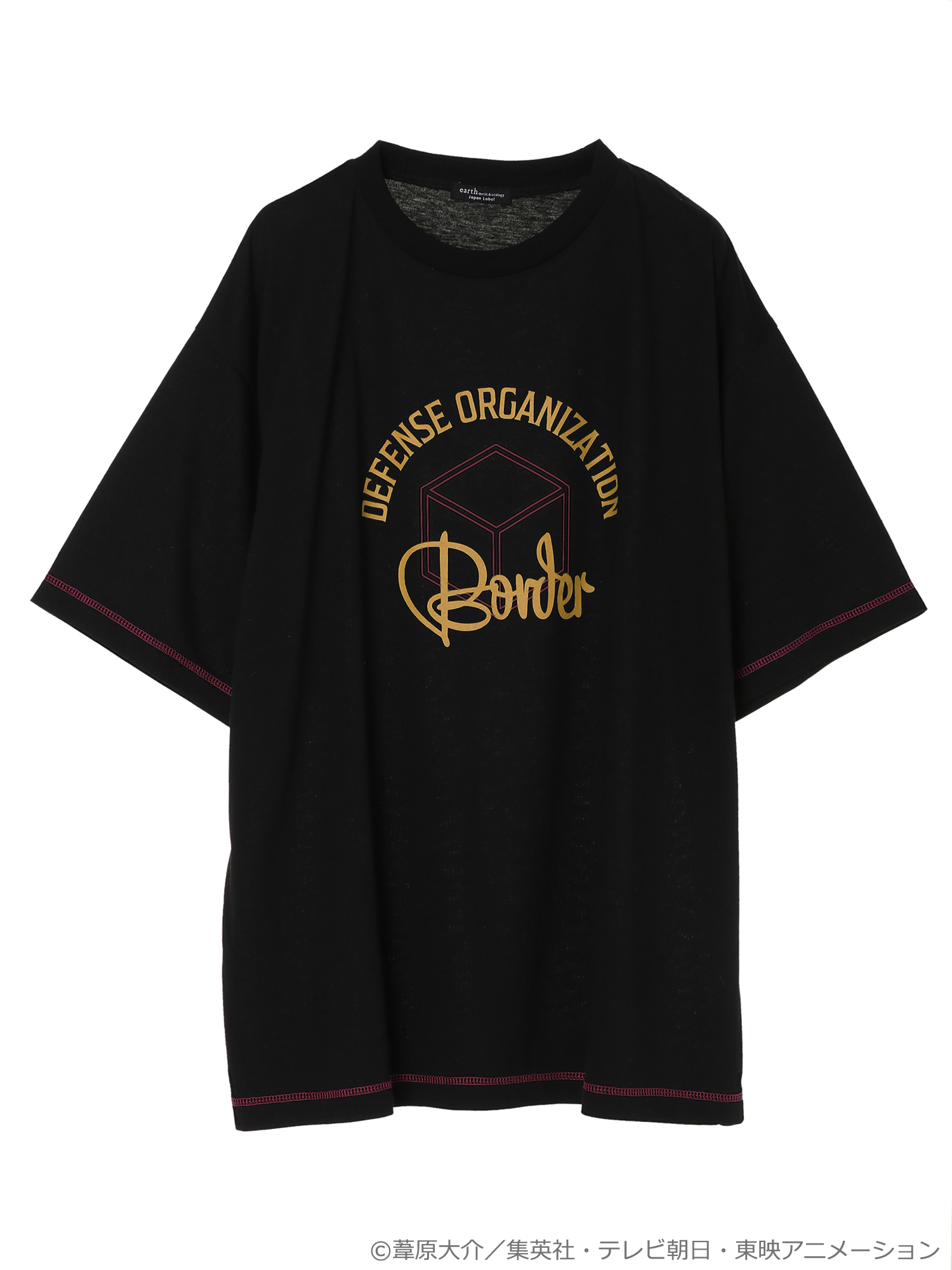 earth music&ecology Japan Label ×「ワールドトリガー」カラーステッチTシャツ　ボルドー