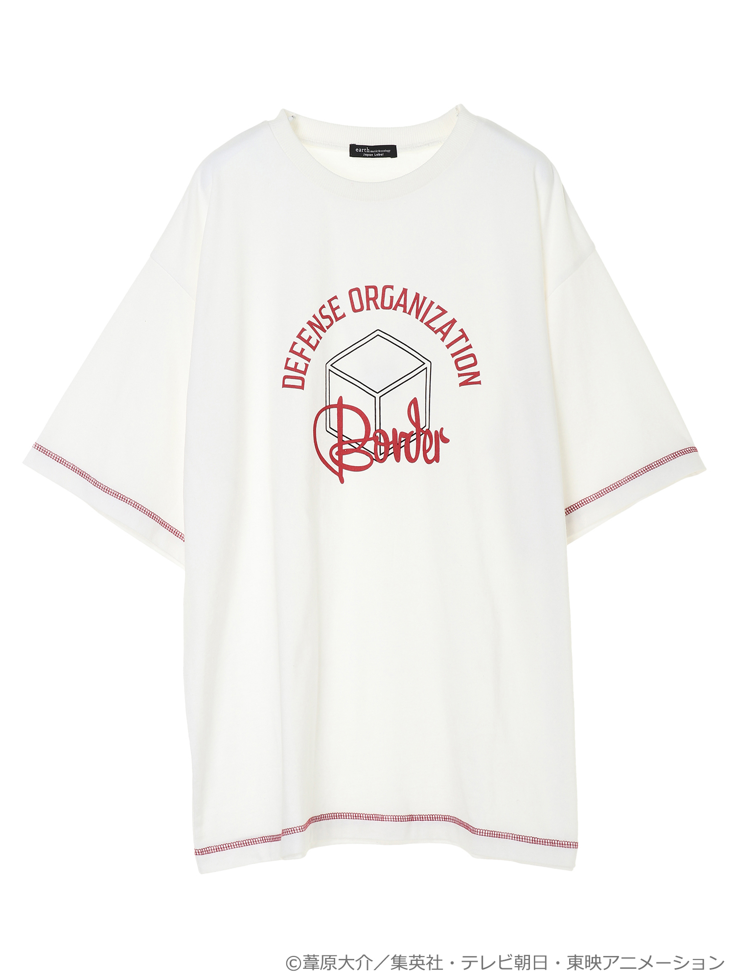 earth music&ecology Japan Label ×「ワールドトリガー」カラーステッチTシャツ　レッド