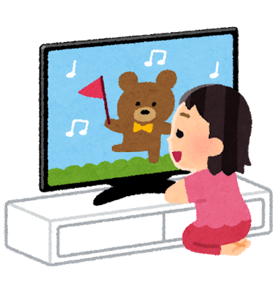 テレビを近くで見ている子供のイラスト