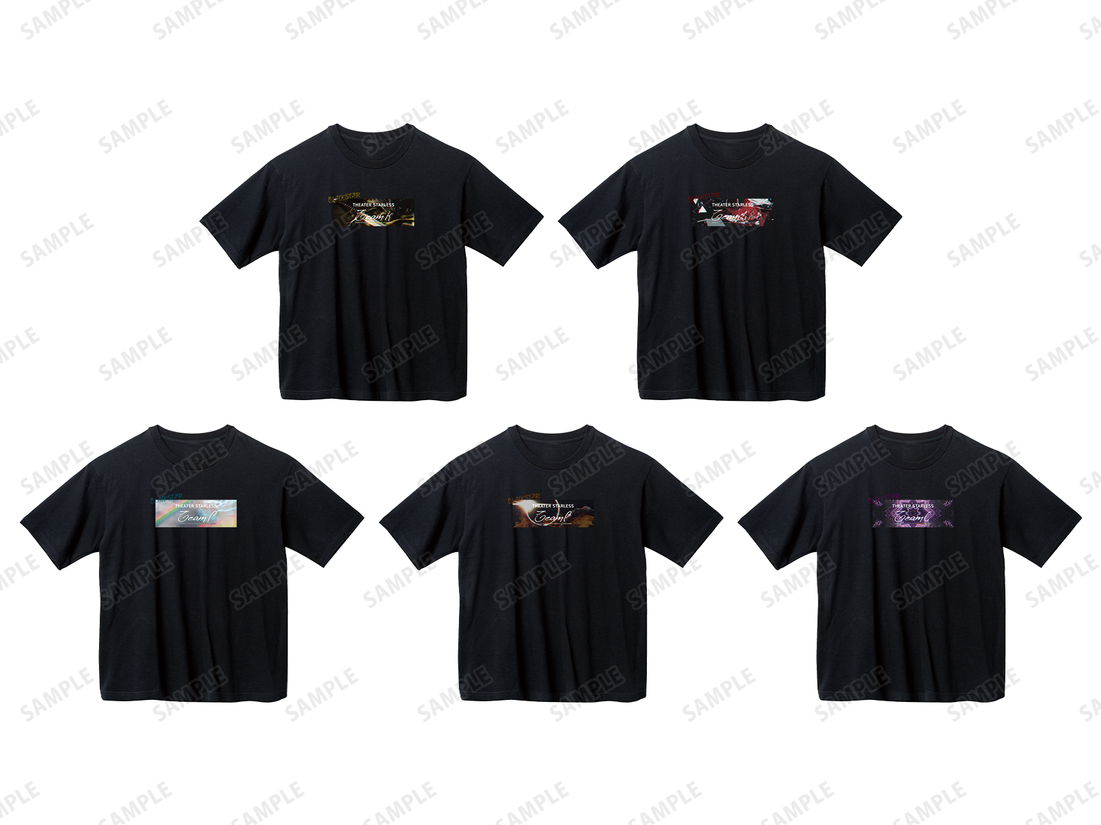 「『ブラックスター -Theater Starless-』2nd Anniversary Ani-Art フェア in アニメイト」先行予約グッズ、BIGシルエットTシャツ(全5種) 価格：各4,620円(税込)