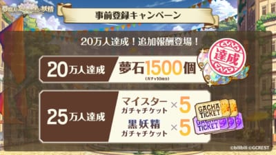 事前登録キャンペーン20万人突破＆25万人達成の報酬追加