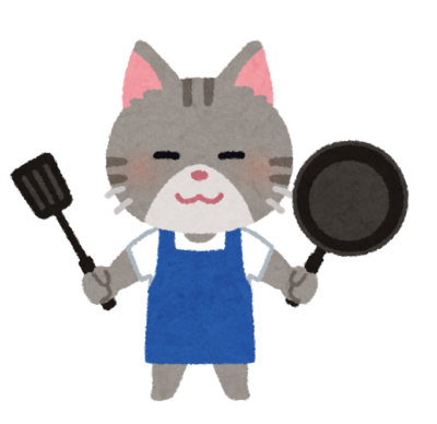 料理をする動物のキャラクター（猫）