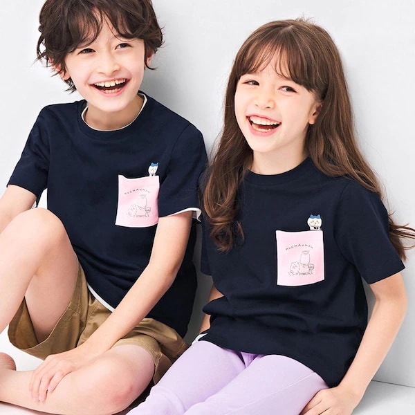 「ちいかわ×GU」KIDS グラフィックT（半袖）：990円（税込）69 NAVY（Chiikawa 5）