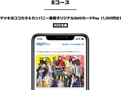 「ヒプノシスマイク（ヒプマイ）」×「マツキヨココカラ」Bコース：マツキヨココカラ&カンパニー専用オリジナルQUOカードPay（1,000円分）