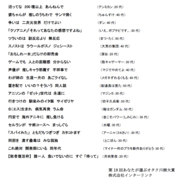 第18回「あなたが選ぶオタク川柳大賞」最終選考通過作品