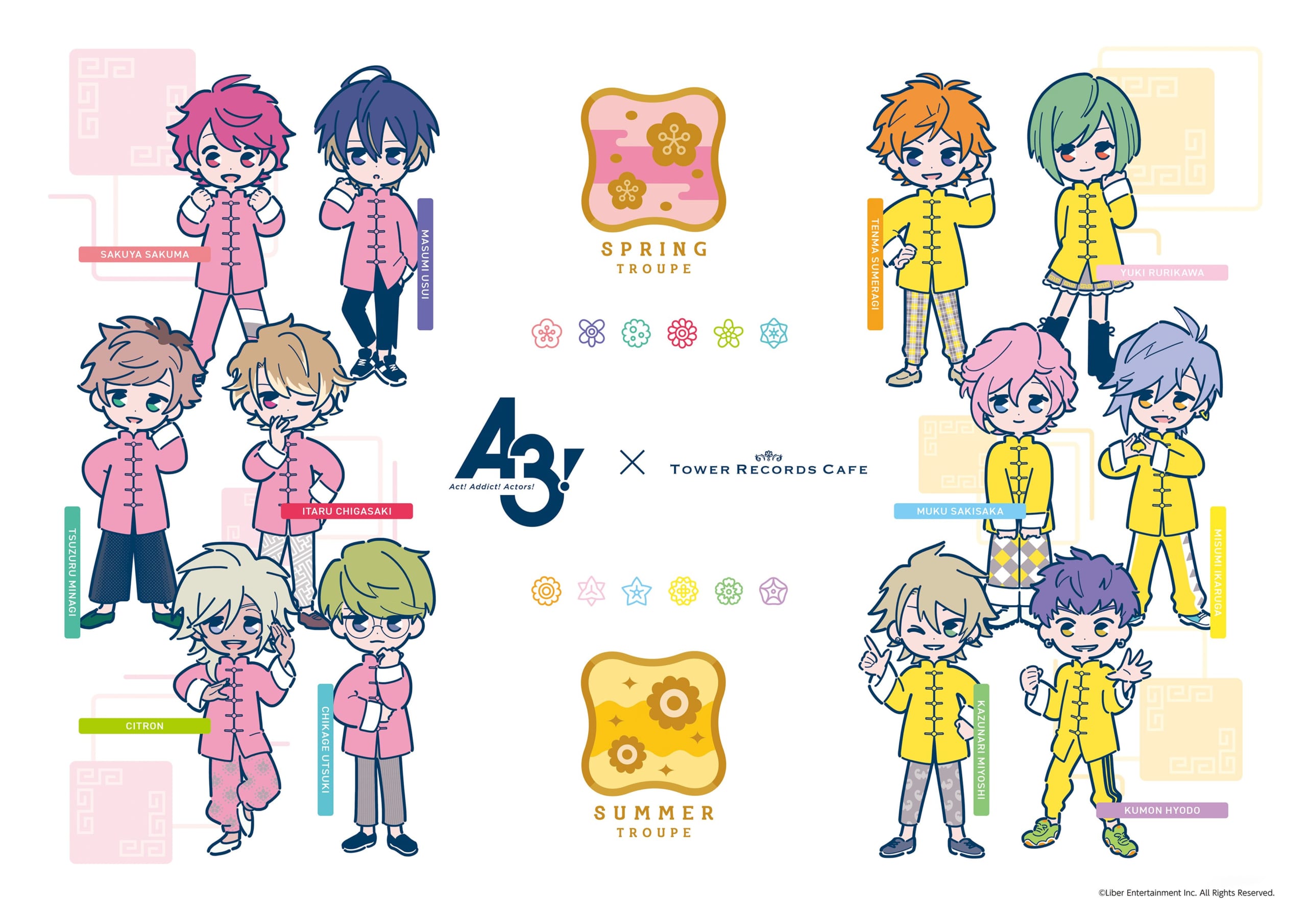 「A3!×TOWER RECORDS CAFE（タワレコカフェ）」描き起こしミニキャラ