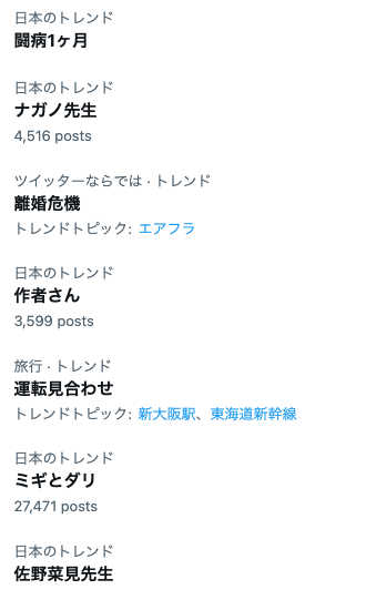 8月16日(水)のTwitterトレンド