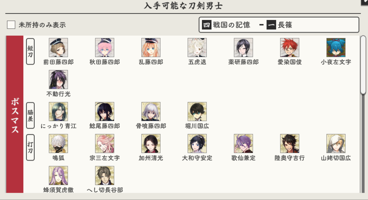 『刀剣乱舞』マップ　4-1 長篠（ながしの）：ドロップする刀剣男士