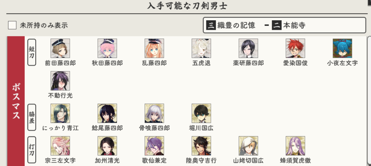 『刀剣乱舞』マップ　3-2 本能寺（ほんのうじ）：ドロップする刀剣男士