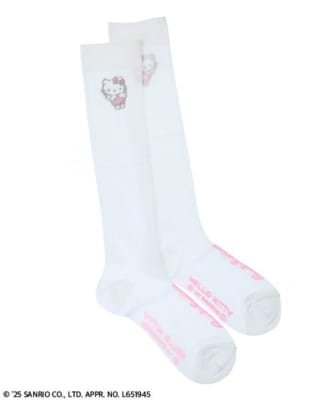 「サンリオ×Candy Stripper」ANGEL【HELLO KITTY】SHEER HIGH SOCKS オフホワイト×ピンク