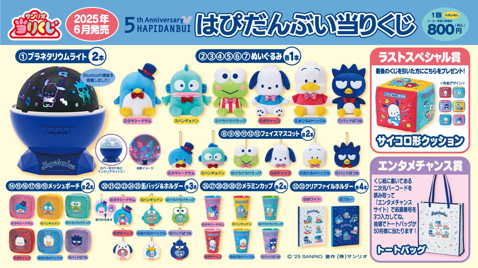 『サンリオ』はぴだんぶい当りくじが発売決定！幻想的なプラネタリウムライト・ぬいぐるみなどがラインナップ