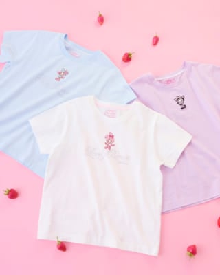 「Berrie's Strawberry House POP UP SHOP ～Mezzo Piano junior 25th Anniversary～」キラキラ半袖Tシャツ 全3色 フリーサイズ　各￥8,800（税込）