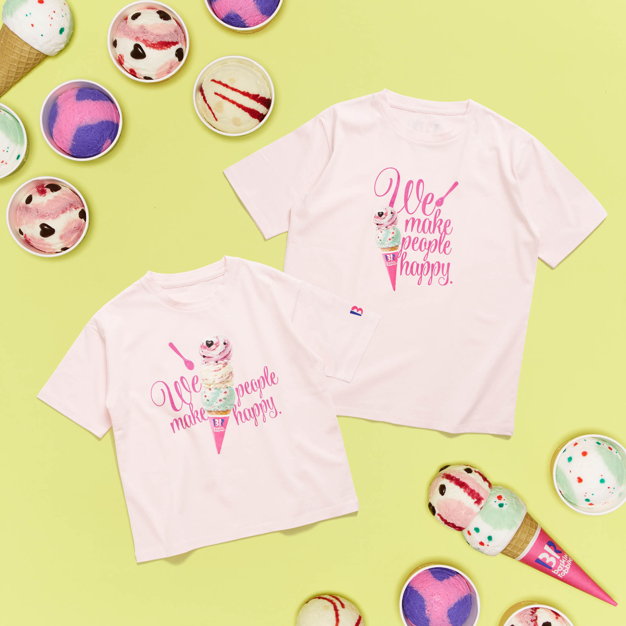 「Afternoon Tea LIVING×サーティワン アイスクリーム」キッズTシャツ ￥3,850、プリントTシャツ ￥4,950