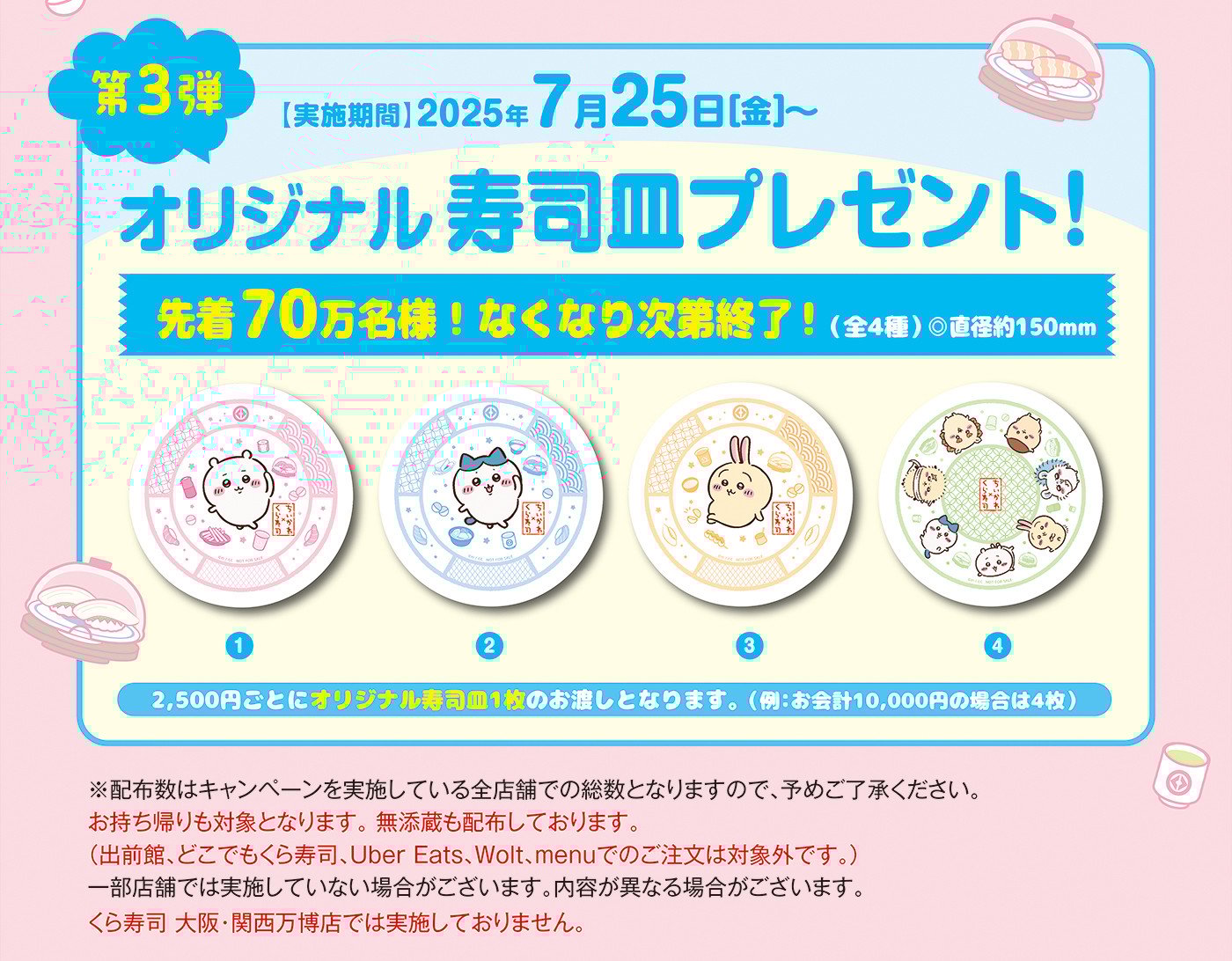 「ちいかわ×くら寿司」コラボキャンペーン 寿司皿