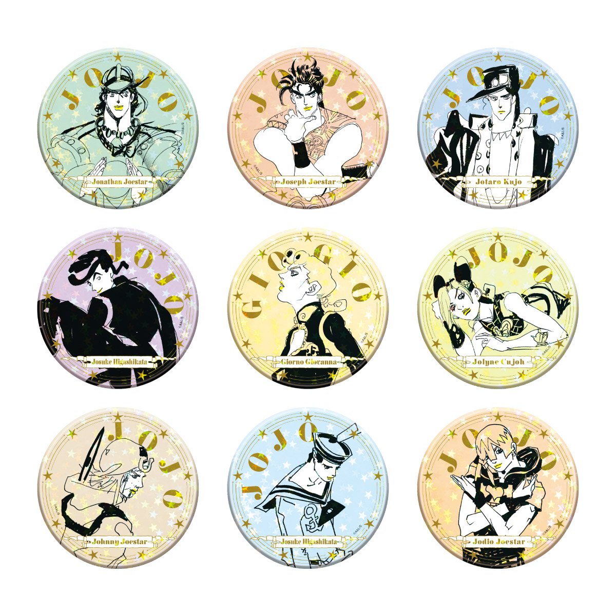 「THE★JOJO WORLD」75mmホログラム缶バッジ Ver.sketch（全9種）