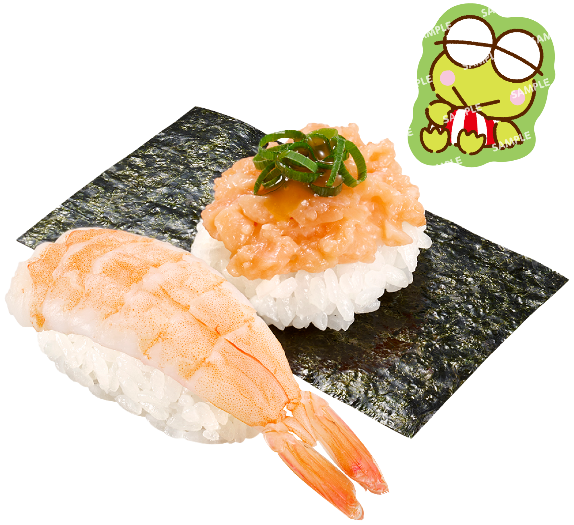 「サンリオ×スシロー」えび・サーモンたたき包み はぴだんぶいコラボ限定ピック付き