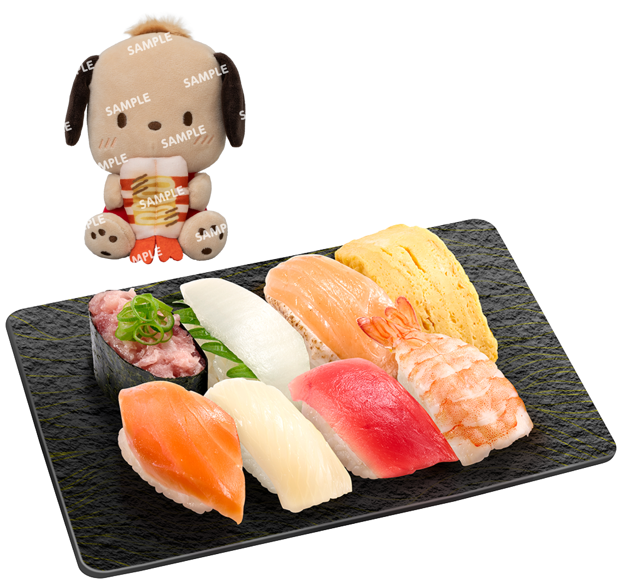 「サンリオ×スシロー」はぴだんぶいコラボセット8貫（1人前）コラボ限定ぬいぐるみ付き
