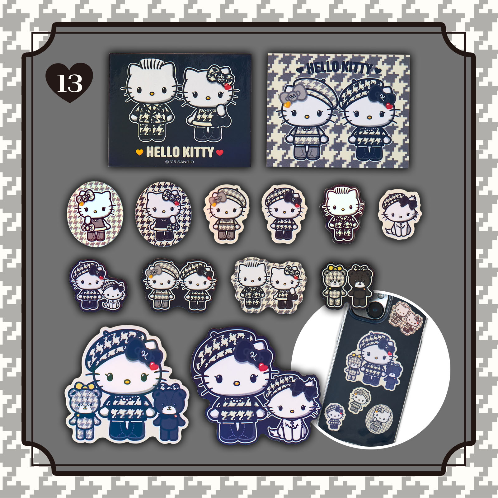 サンリオ「ハローキティ モノクロガーリーふたごコーデデザインシリーズ」ハローキティ ステッカーセット
