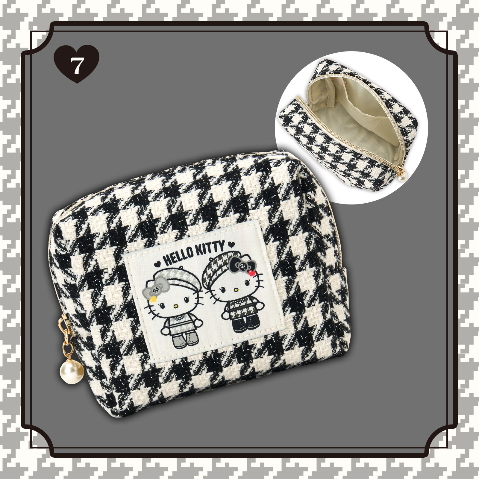 サンリオ「ハローキティ モノクロガーリーふたごコーデデザインシリーズ」ハローキティ ポーチ