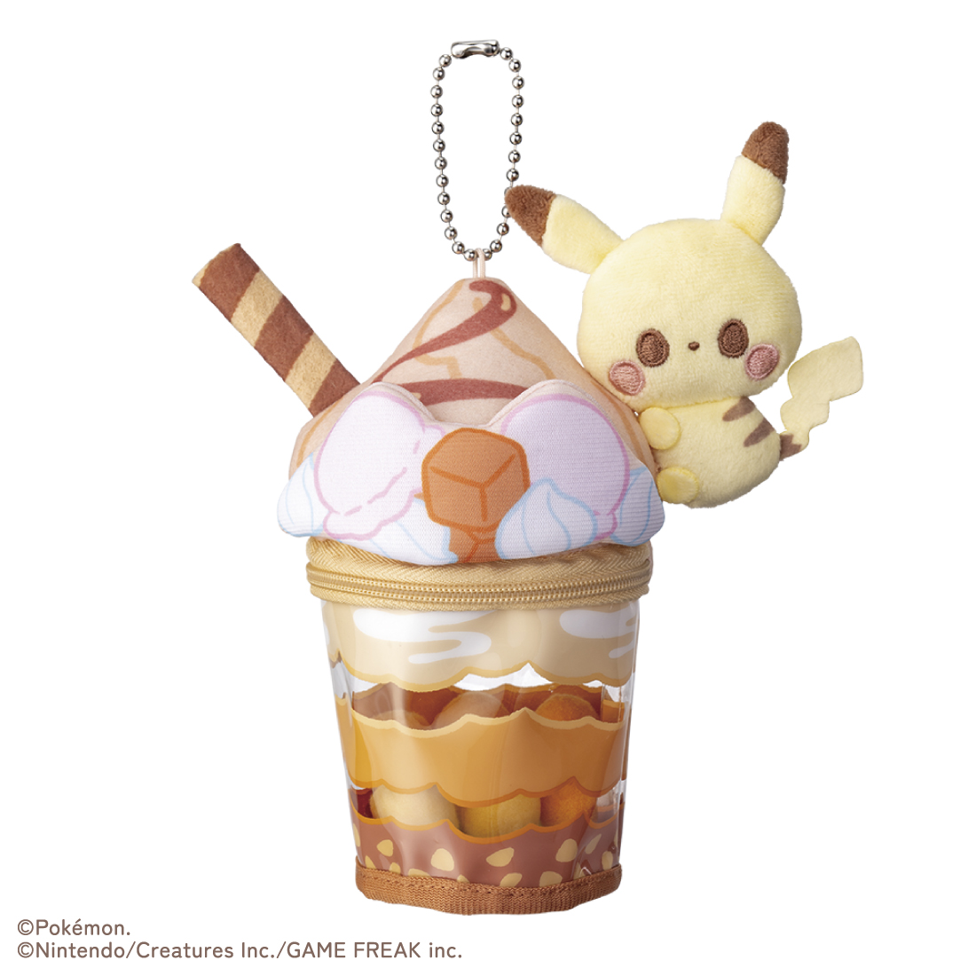 「ポケピース POP UP STORE by VILLAGE VANGUARD」ピカチュウのキャラメルパフェぬいぐるみチャーム