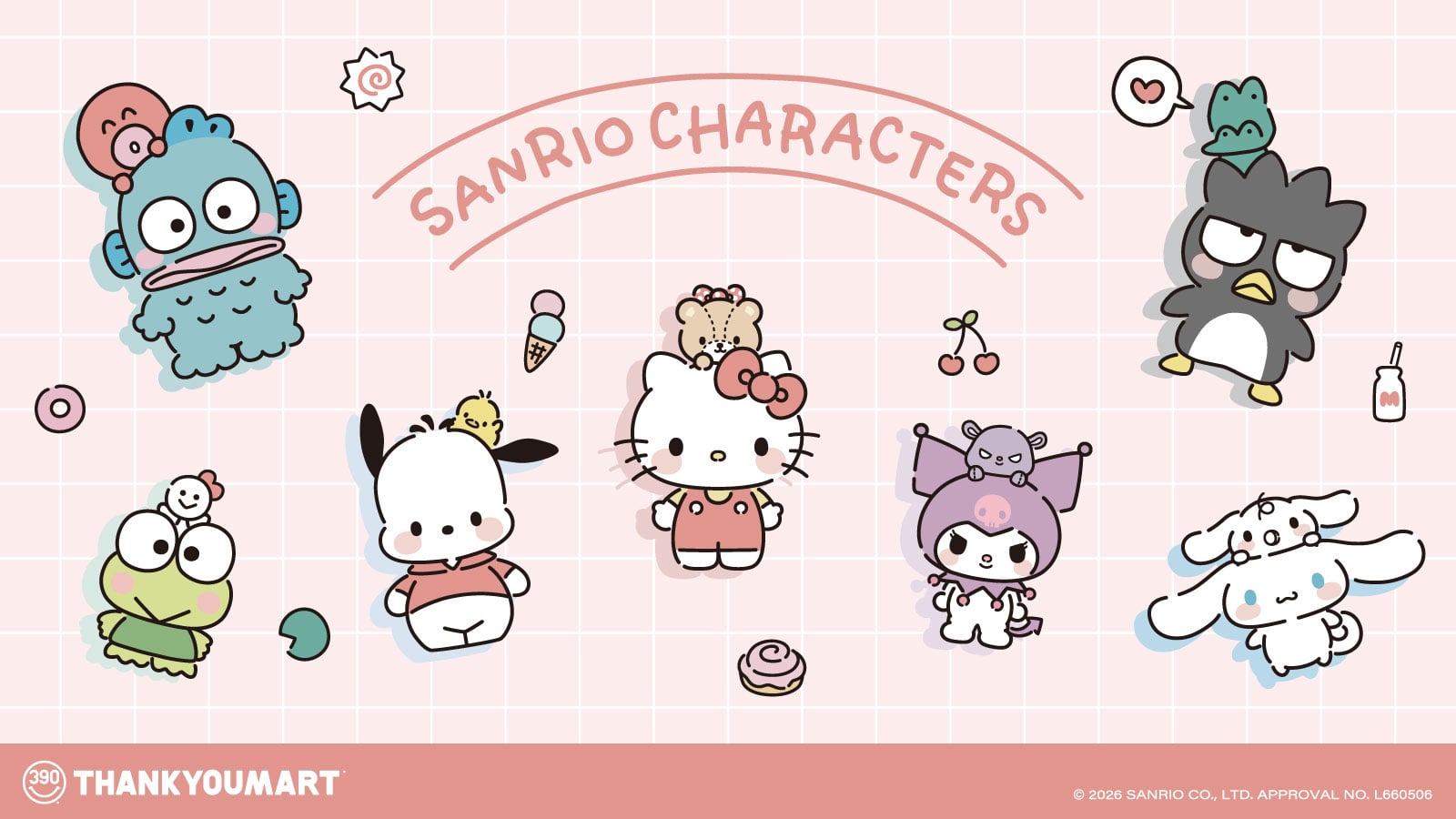 「サンリオキャラクターズ×サンキューマート」2026年1月上旬に”ゆるっと”デザインのアイテム発売!冬カラーの癒しグッズ全23種が登場