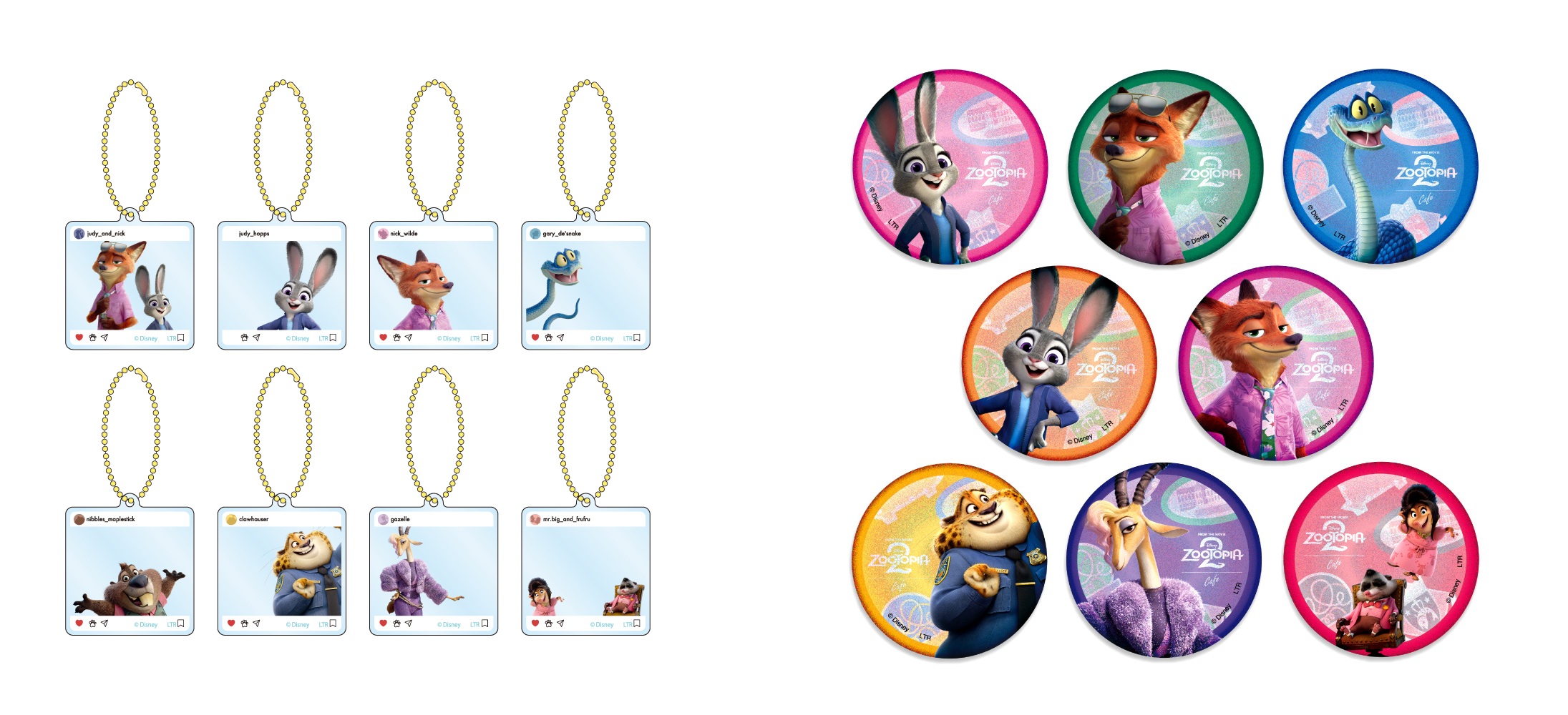 「ズートピア2」OH MY CAFE アクリルキーホルダー（ランダム8種）、ビッグホロ缶バッジ（ランダム8種）