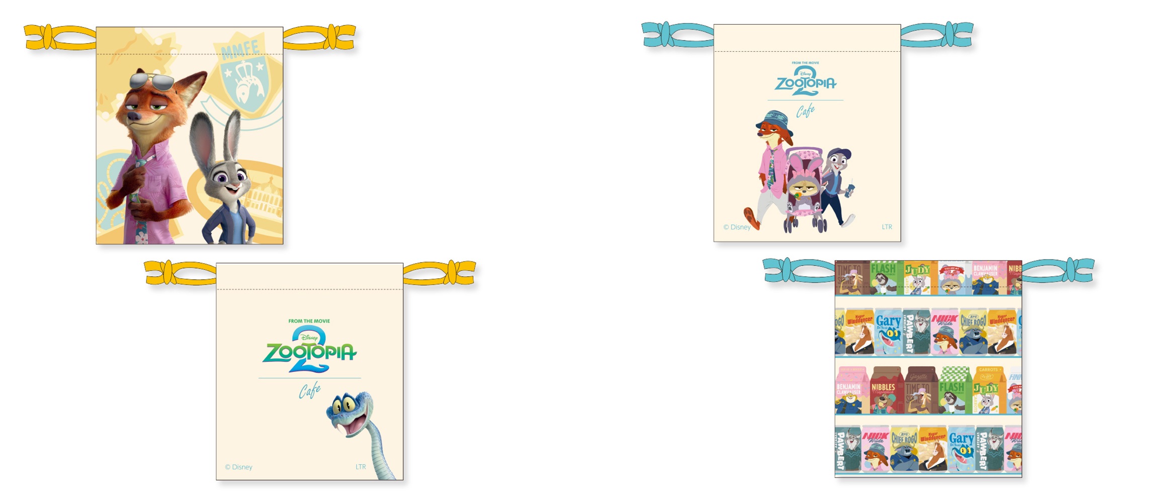 「ズートピア2」OH MY CAFE 巾着（イエロー）、巾着（スカイブルー）