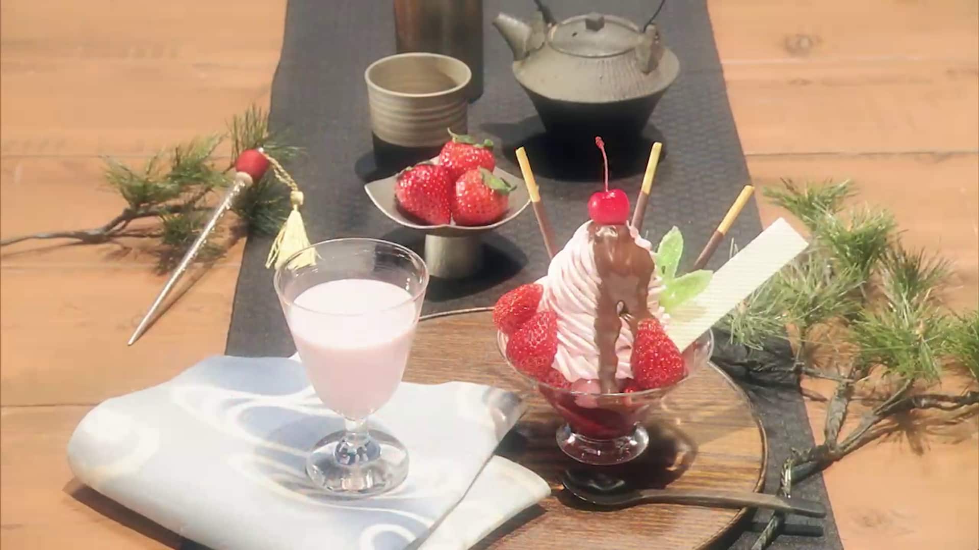 「グレーテルのかまど」銀魂のいちごスイーツ特集 いちご牛乳といちごパフェ