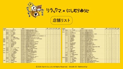 リラックマ×にしむらゆうじ 取り扱い店舗リスト1