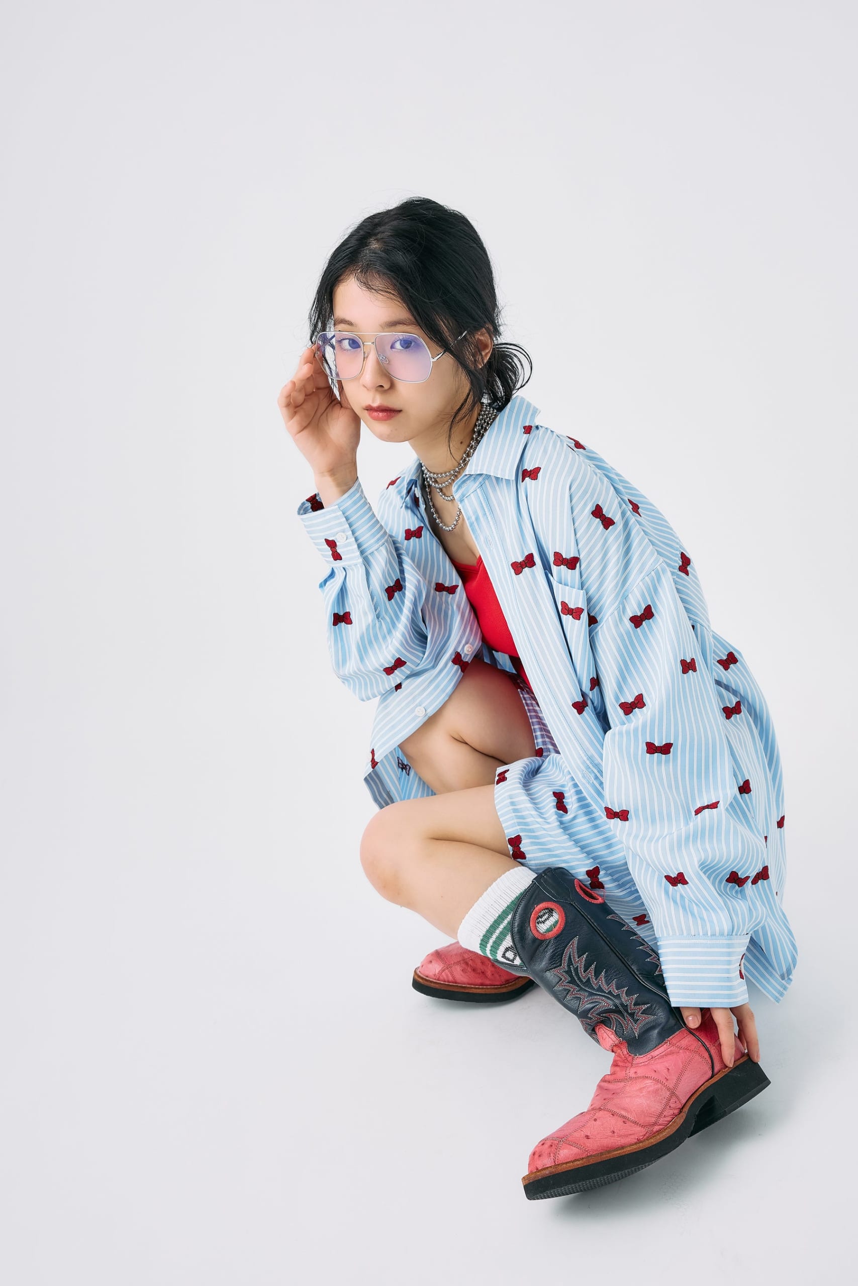 名探偵コナン×LOWRYS FARM りぼん刺繍ストライプシャツ