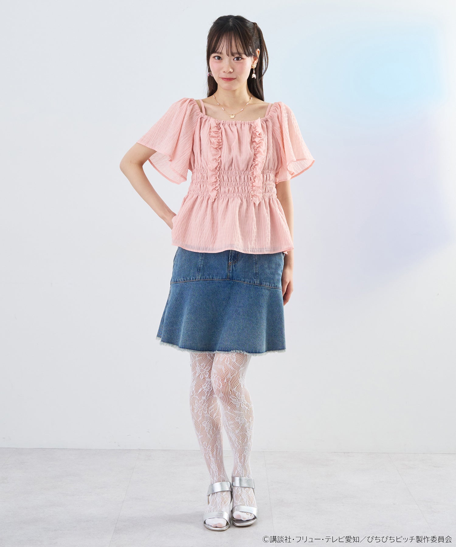 ぴちぴちピッチ 2WAYシャーリングブラウス ライトブルー