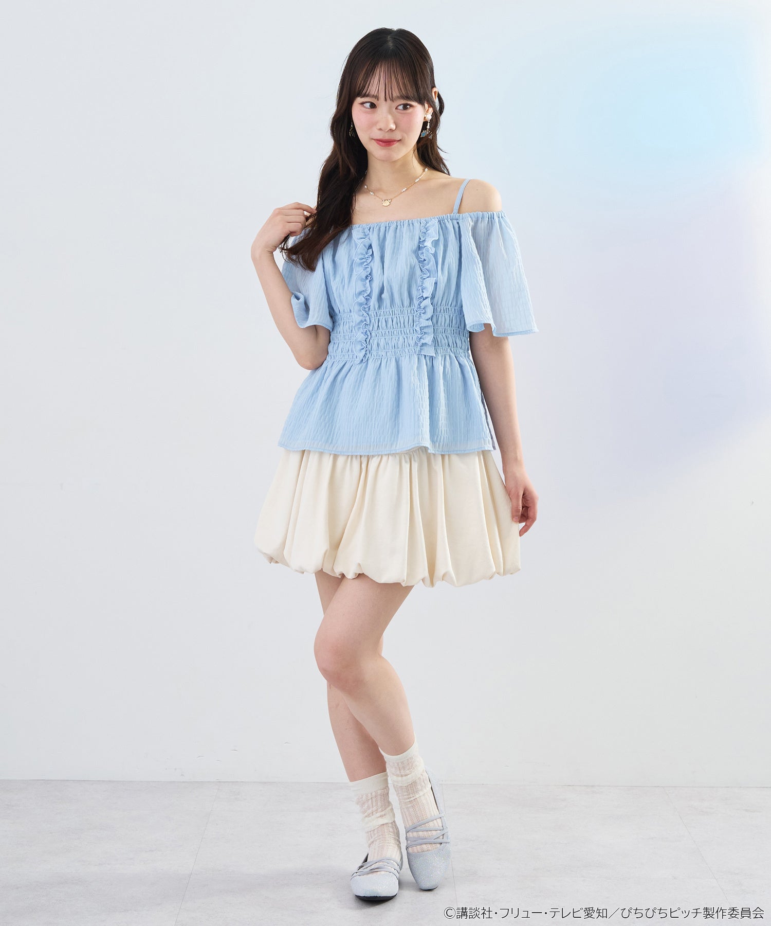 2WAYシャーリングブラウス 着用イメージ