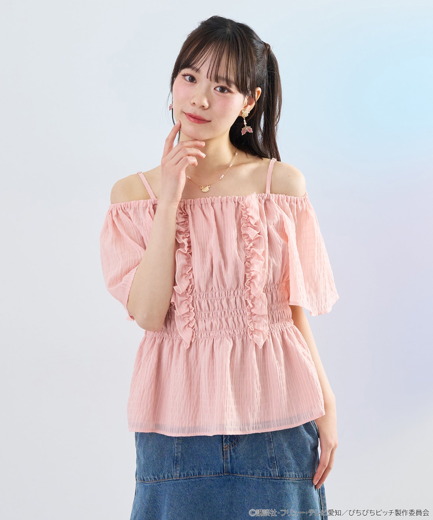 ぴちぴちピッチ 2WAYシャーリングブラウス ピンク