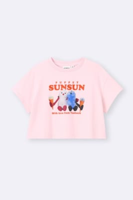 パペットスンスン×GU キッズグラフィッククロップドTシャツ ピンク