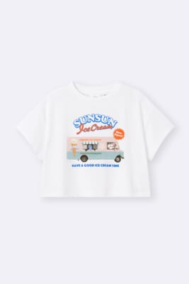 パペットスンスン×GU キッズグラフィッククロップドTシャツ ワゴン柄