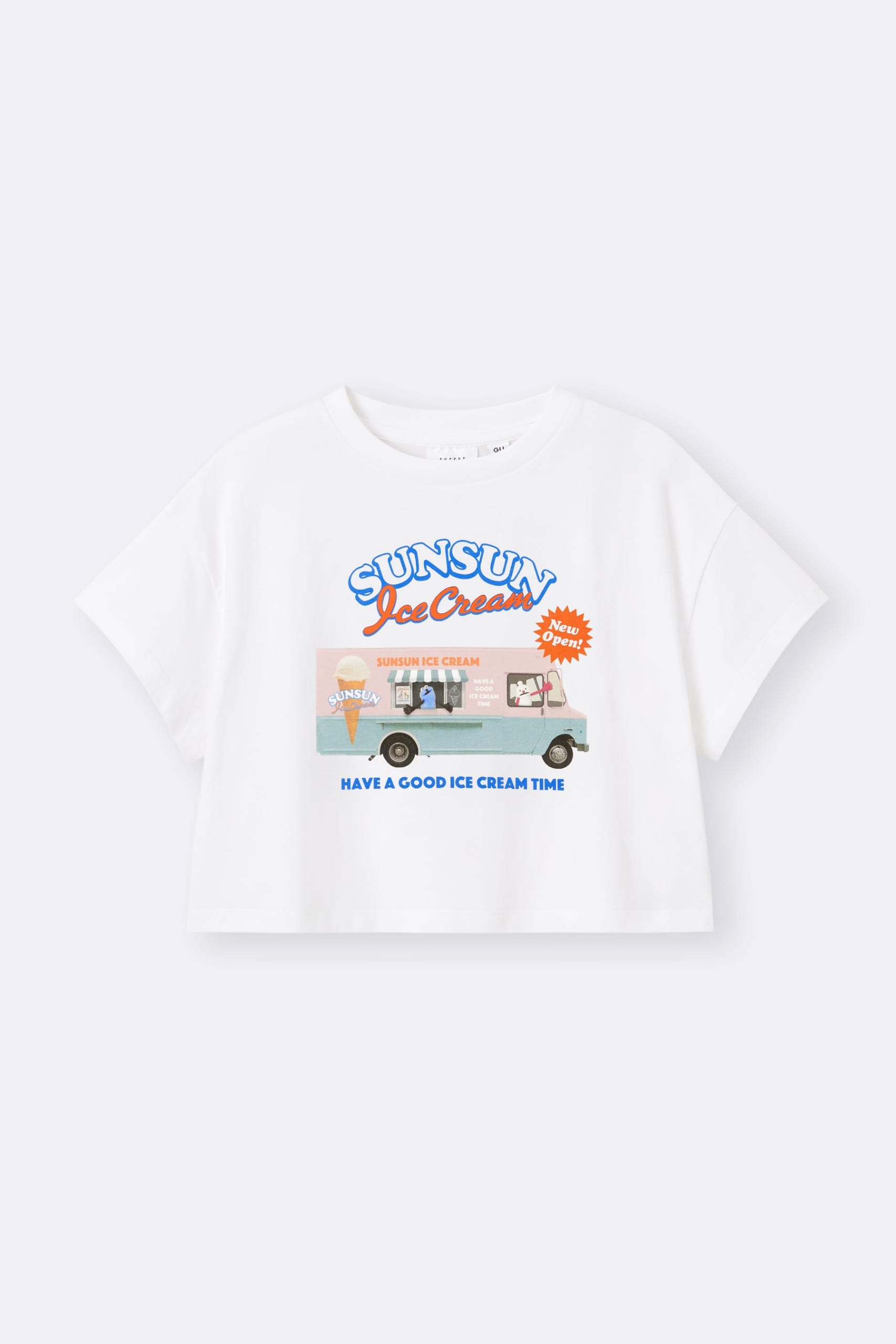 パペットスンスン×GU キッズグラフィッククロップドTシャツ ワゴン柄