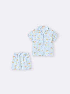 GU×サンリオキャラクターズ GIRLSサテンパジャマ(半袖&ショートパンツ) Sanrio characters ライトブルー