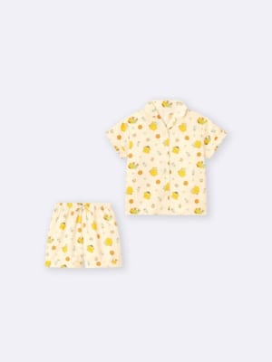 GU×サンリオキャラクターズ GIRLSサテンパジャマ(半袖&ショートパンツ) Sanrio characters イエロー