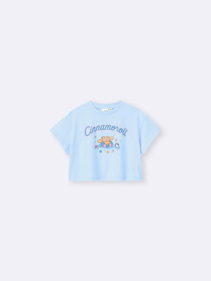 GU×サンリオキャラクターズ GIRLSグラフィックT Sanrio characters シナモロール ライトブルー