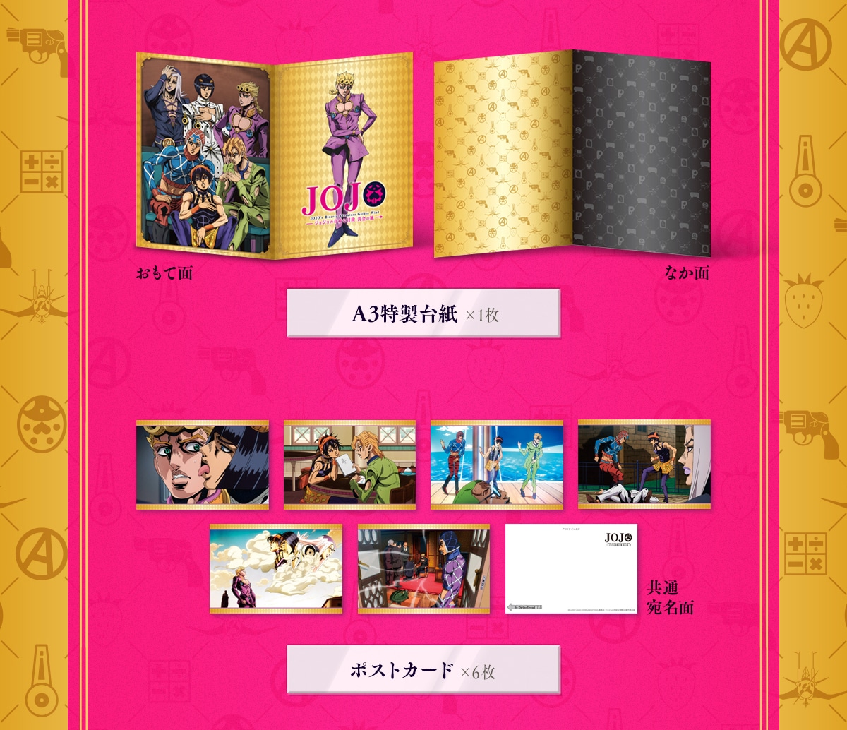 アニメ『ジョジョの奇妙な冒険 黄金の風』スペシャルフレーム切手セット A3特製台紙とポストカード6枚