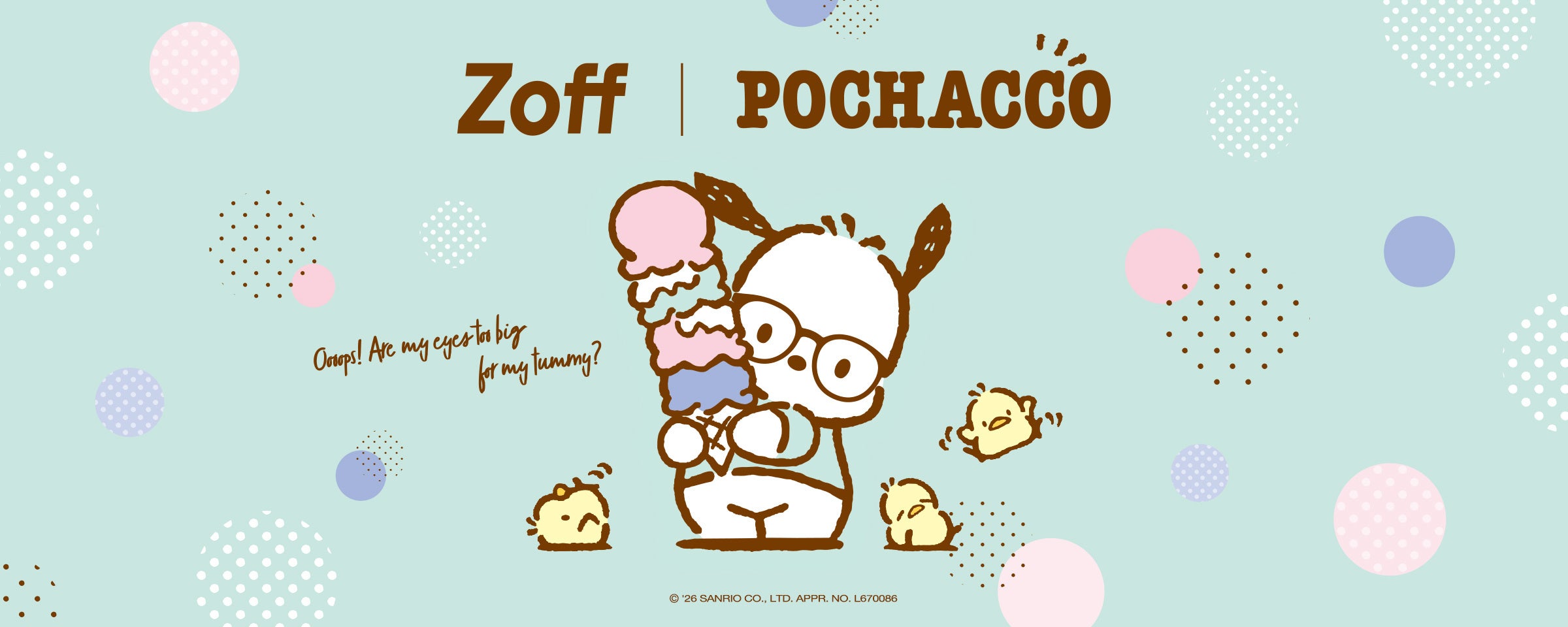 「ポチャッコ×Zoff」コラボ第2弾“Icecream Collection”が5月22日発売！チョコミント×バナナアイスカラーのメガネ＆サングラスが登場