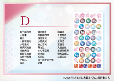 ボンボンドロップシール D 収録刀剣男士一覧