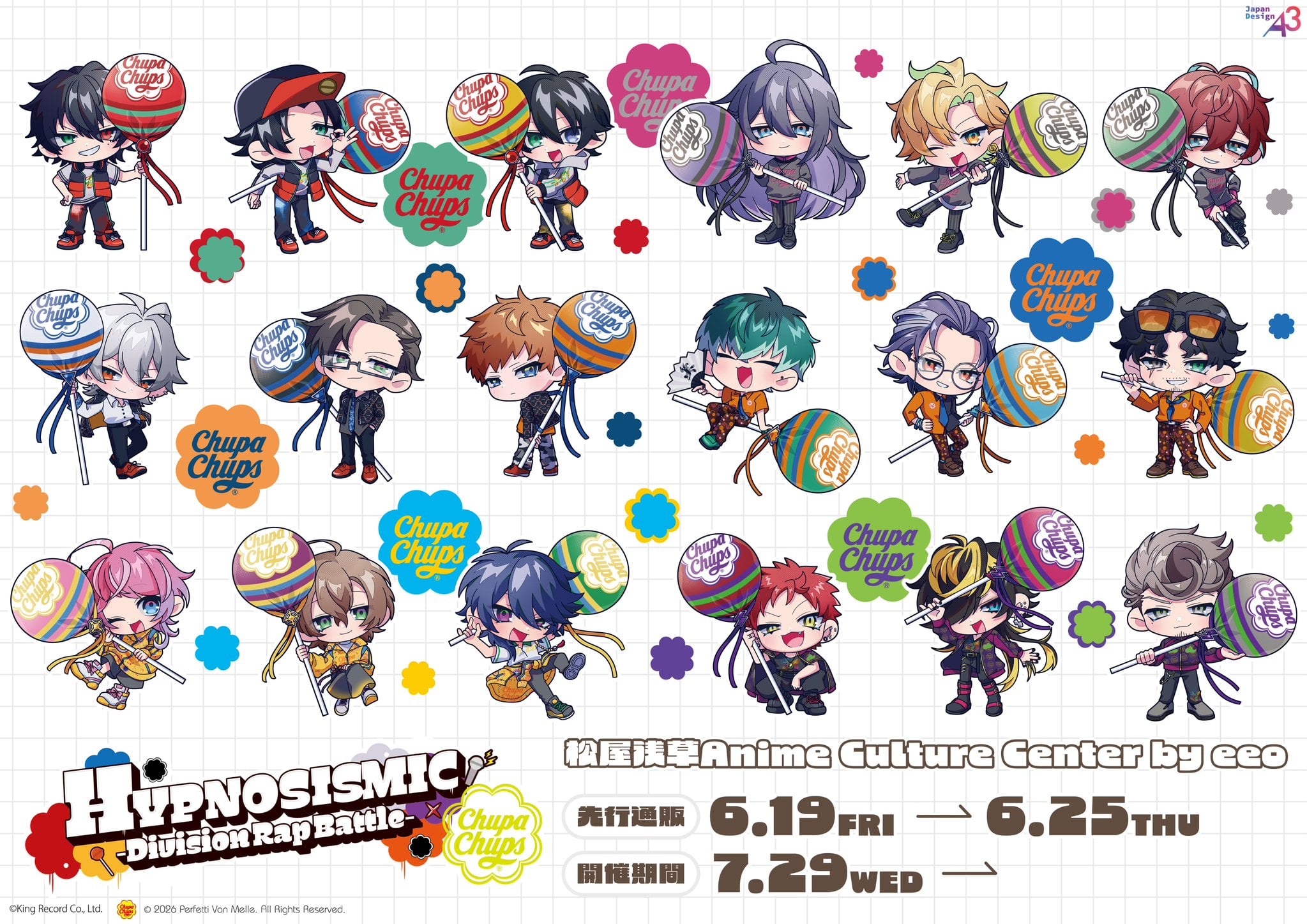 「ヒプノシスマイク×チュッパチャプス」コラボグッズが6月19日通販開始！18人の缶バッジ＆アクスタ・ミニ色紙が登場