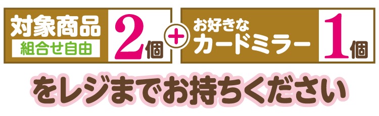 カードミラーのもらい方 対象商品2個とカードミラー1個をレジへ