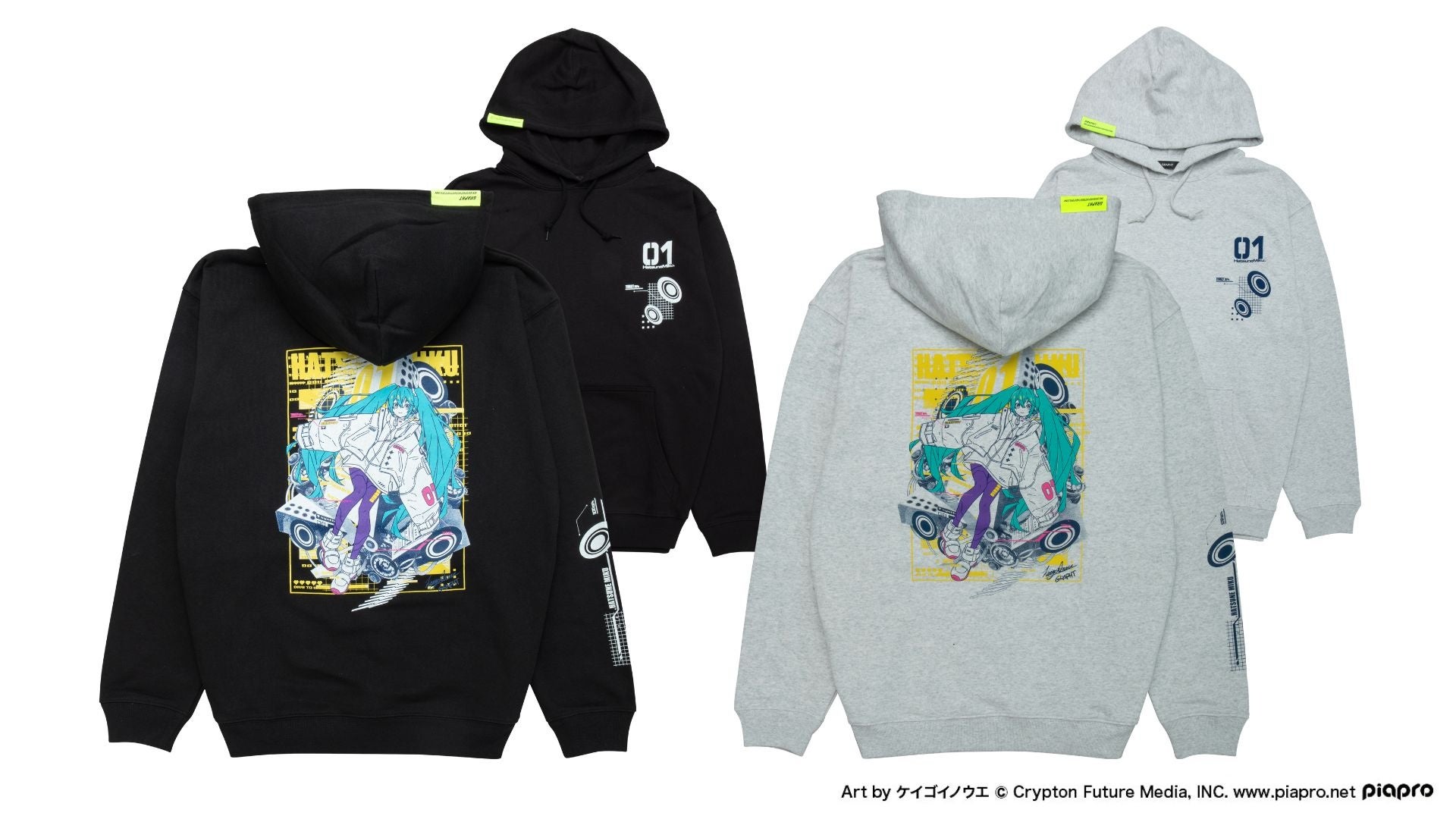 初音ミク パーカー Art by ケイゴイノウエ(ブラック/アッシュ、M/L/XL)各税込13,200円